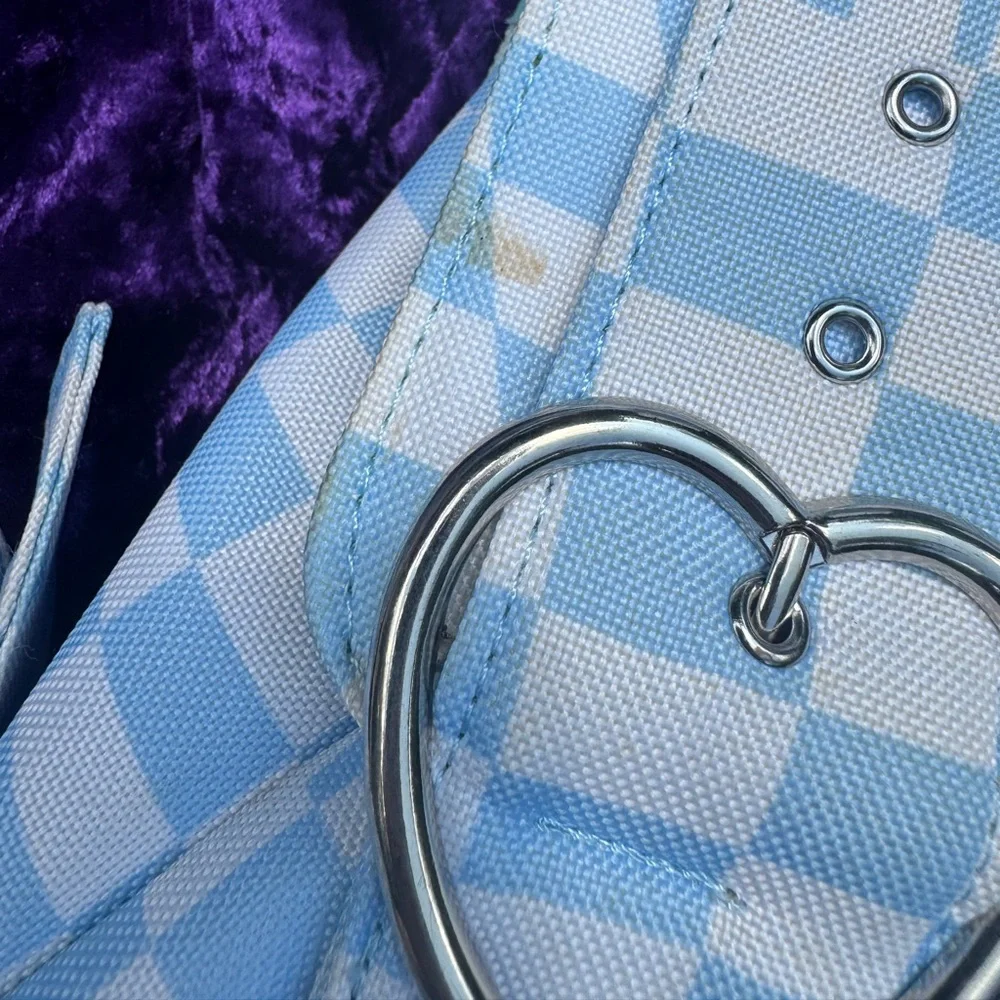 Valfre Blue Checkered Backpack with Heart Buckles - Picture 5 of 8